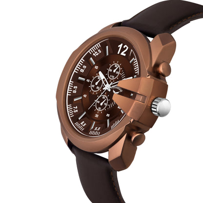 Hazel Touch Brown Leather Strap Analog Watch For Men-Hennessy Quartz