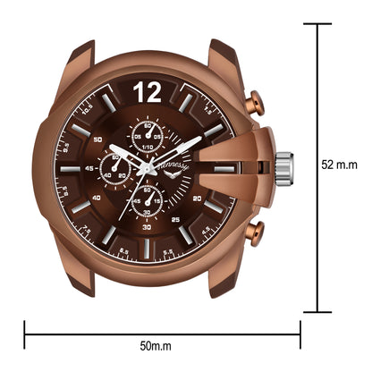 Hazel Touch Brown Leather Strap Analog Watch For Men-Hennessy Quartz