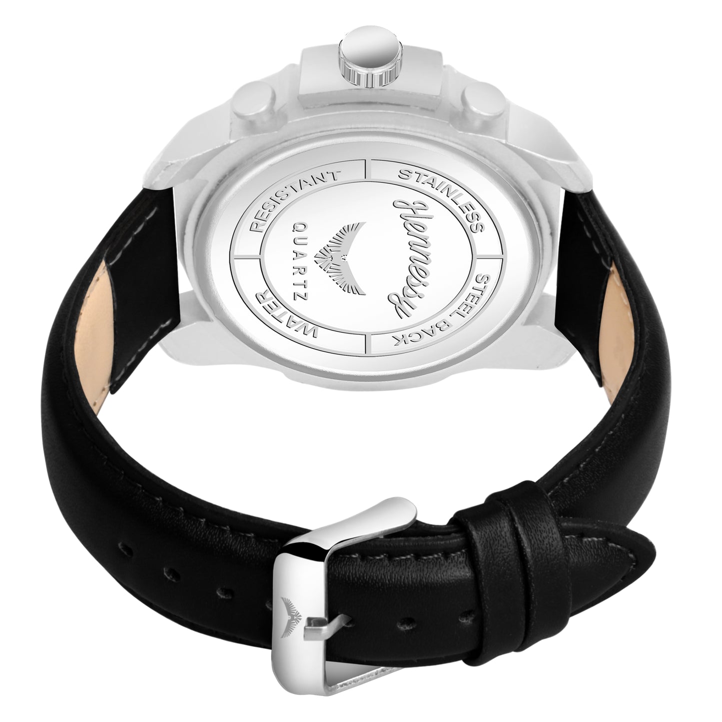 Astral Silver Black Leather Analog Watch For Men