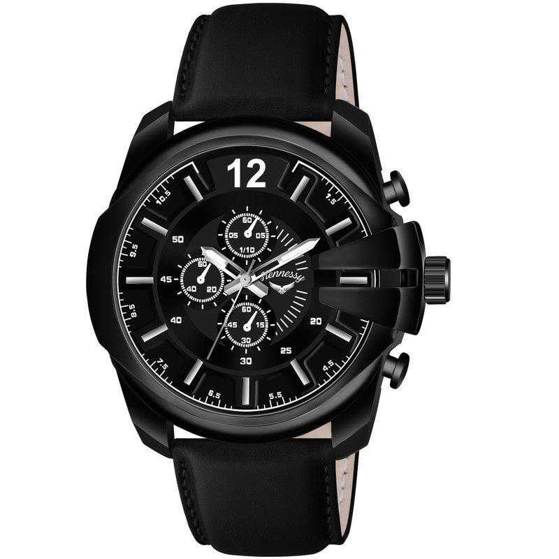 Astral Silver Black Leather Analog Watch For Men